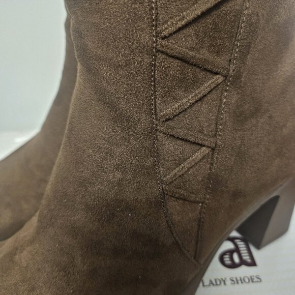 Brown Suede Heeled Square Toe Ankle Boots 7.5 - Picture 5 of 7